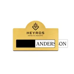 Namnbricka 70x40mm i guldfärgat aluminium med fönster Kampanjpris