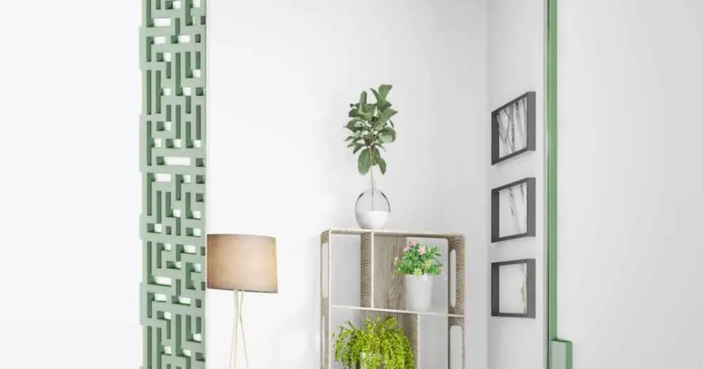 Beställ nu Fyrkantig väggspegel för modern design i dekorerat grönt trä - labyrint