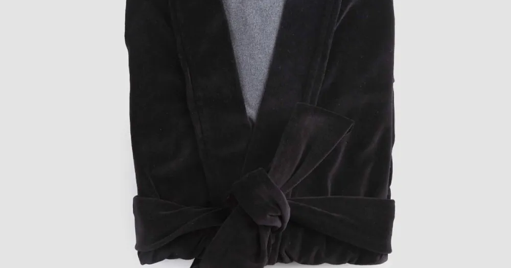 Kimono-mantel i svart chenille med Farnese-spets, lyx tillverkad i Italien - Kyoto Rabatter
