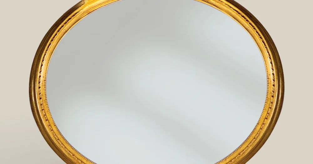 Billig Klassisk oval spegel med ram i bladguld Tillverkad i Italien - Precious