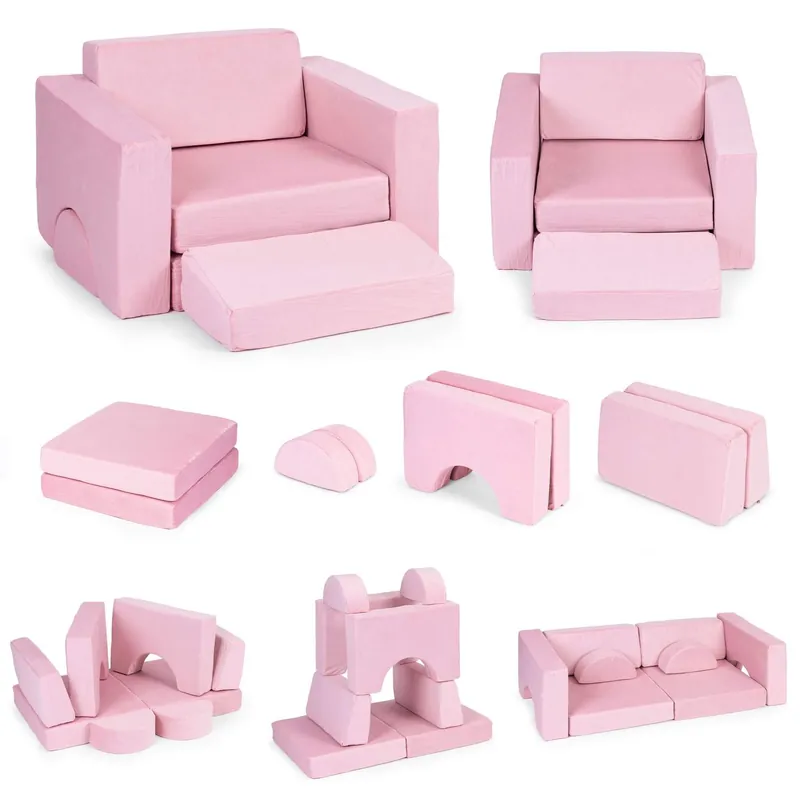 Kampanjpris Modulär barnfåtölj, 8 kuddar, hopfällbar, rosa