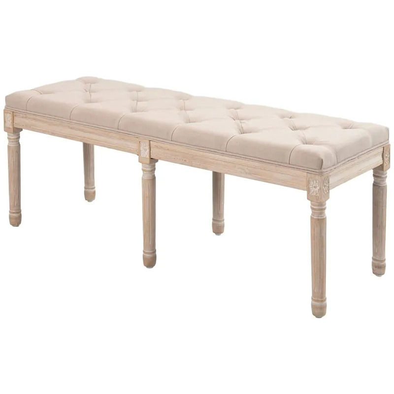 Beställ nu Vintage stoppad sovrumsbänk i linnelook, beige
