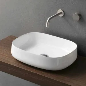 Vit bänkskiva i modern design keramisk tvättställ tillverkad i Italien - Tune2 Erbjudandepris