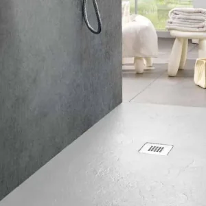 Vit harts duschbricka 140x70 med stålgaller och avlopp - Sommo Bästa pris
