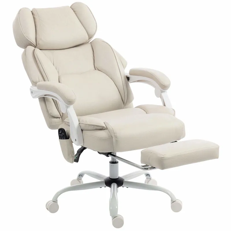 Ergonomisk kontorsfåtölj med massage och värme, kräm Utförsäljning