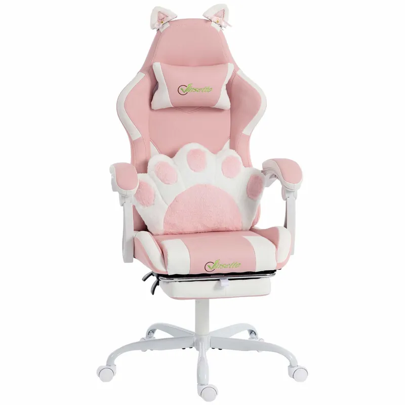 Rosa ergonomisk spelstol med kattöron och ländryggsstöd Erbjudandepris