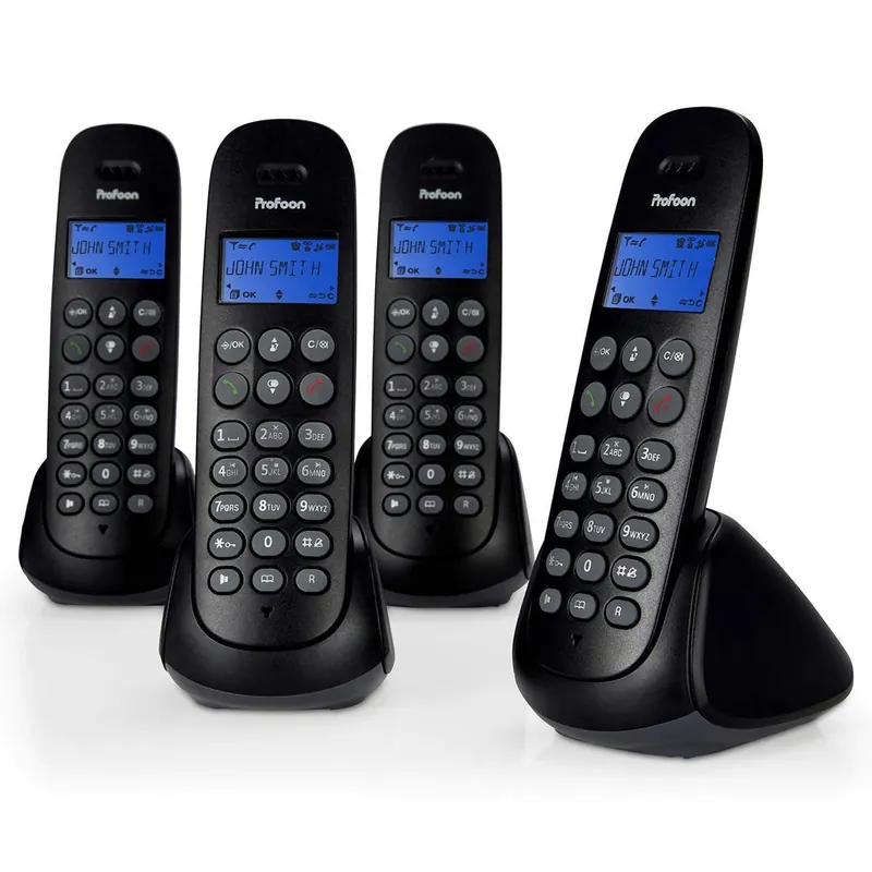 DECT-telefon med telefonsvarare, 4 handenheter, svart Sänkt pris