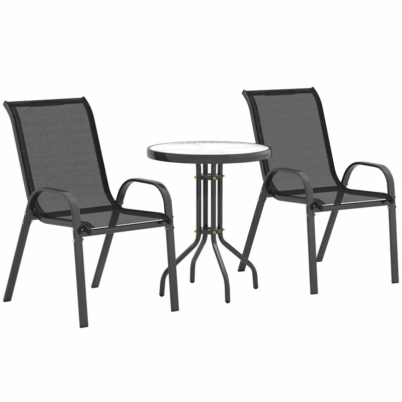 Trygg betalning Utomhus bistroset – 3-delat, stapelbara stolar och glasbord
