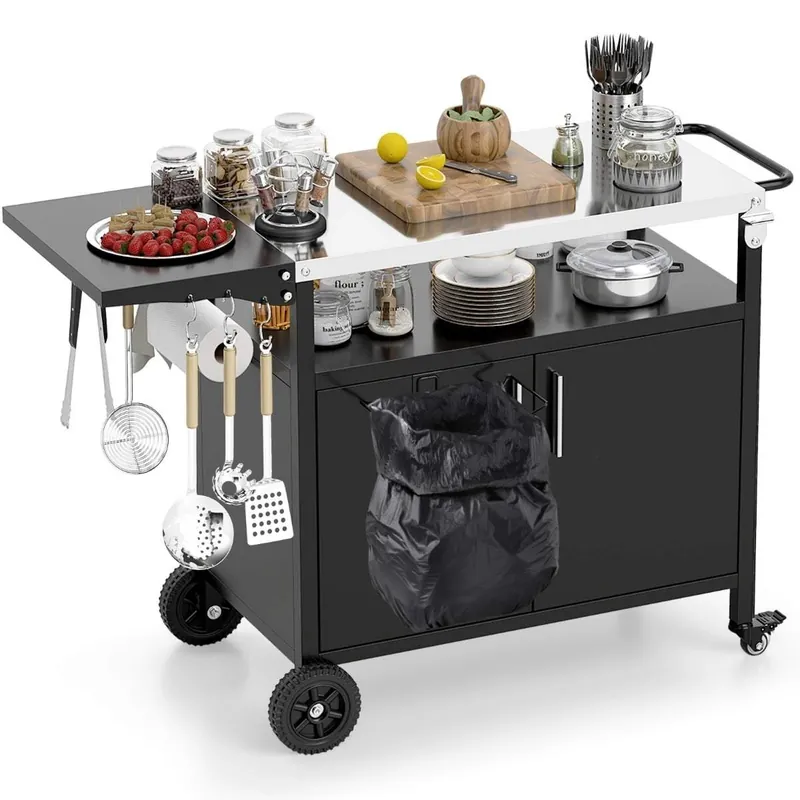 Billig Grillvagn för utomhusbruk med topp i rostfritt stål och förvaring