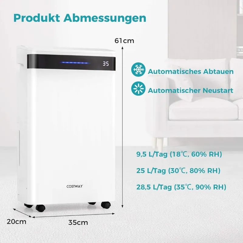 Avfuktare 28,5L, 4 lägen, 35m² täckning, vit Fynd