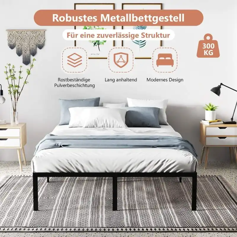 Nyhet Svart sängram i metall – 160x200 cm, ingen boxmadrass behövs