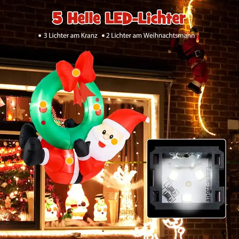 Uppblåsbar 120 cm LED-tomtekrans – Väderbeständig dekoration Lågt pris