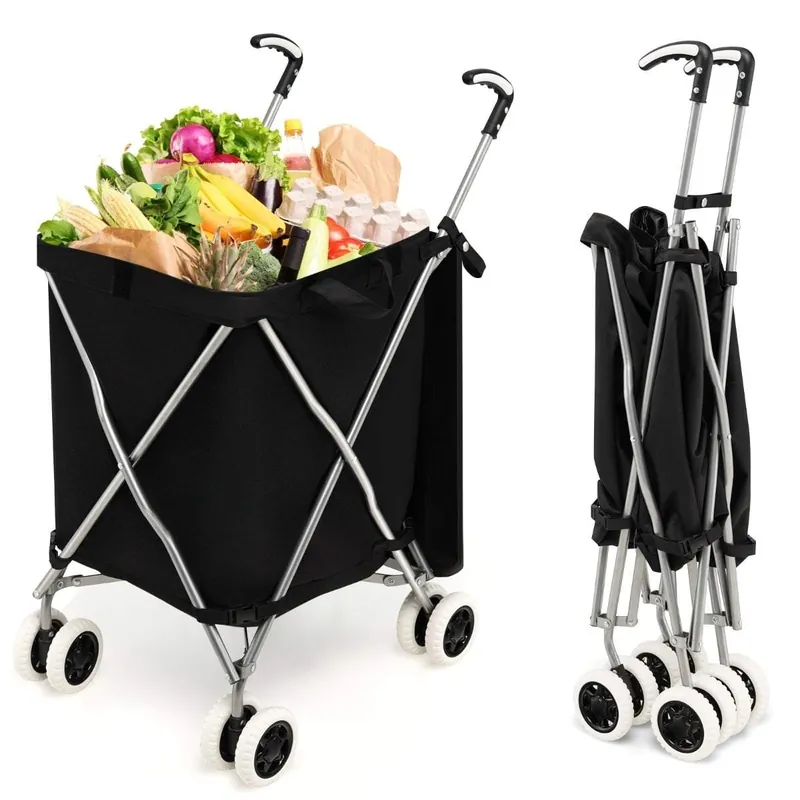 Hopfällbar shoppingvagn med hjul – 90L, svart Kundfavorit